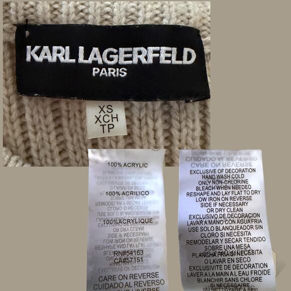 Karl Lagerfeld Paris Sweater XS Ivory Pearl Embellished Cable Knit Crew Neck - Picture 7 of 7